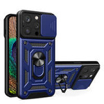 Etui Pancerne etui z podstawką i osłoną aparatu do iPhone 15 Pro Hybrid Armor Camshield - niebieskie Case