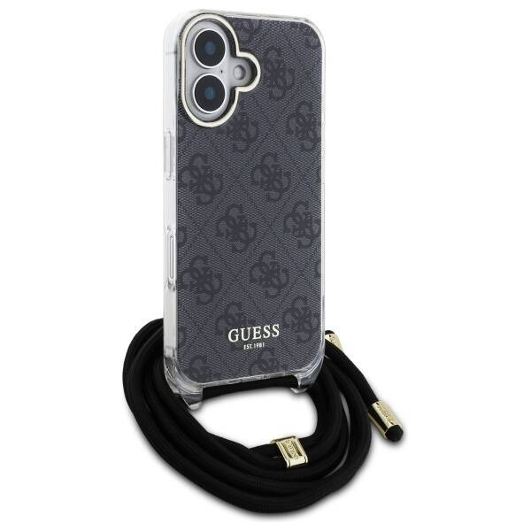 Etui Guess iPhone 16 czarny/black hardcase Crossbody Cord 4G Print