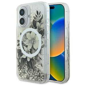 Etui Guess iPhone 16 6.1" beżowy/beige hardcase Liquid Glitter Flower MagSafe