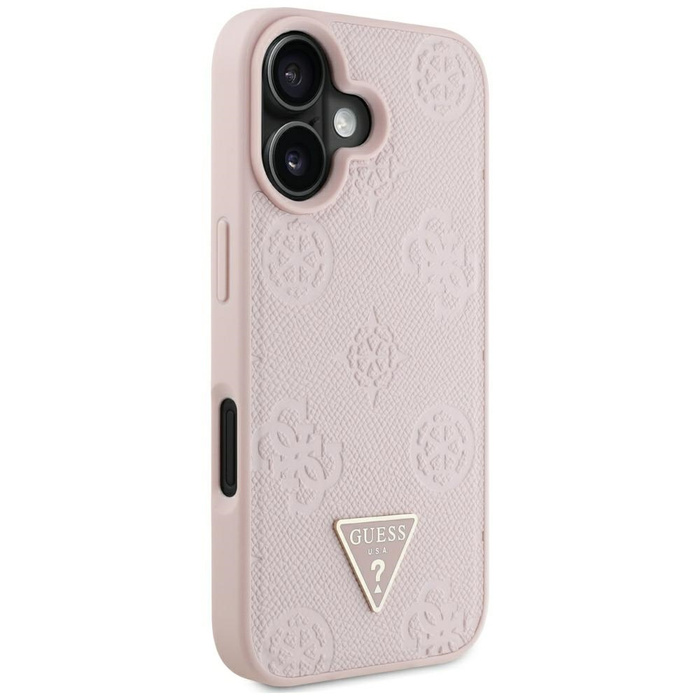 Etui Guess Grained Hot Stamp Peony       Triangle Logo MagSafe do iPhone 16 różowy