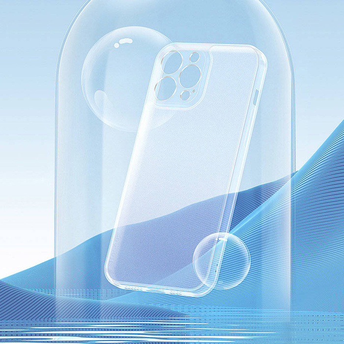 Etui Baseus Frosted Glass Case pokrowiec do iPhone 13 Pro Max sztywna obudowa z żelową ramką przezroczysty (ARWS000802)
