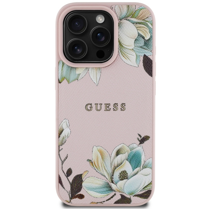 Etui Guess Grained Printed Flower         Pattern MagSafe do iPhone 16 Pro Max różowy