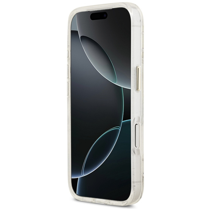 Etui Guess IML Glitter Flowers Triangle  MagSafe do iPhone 17 Pro biały