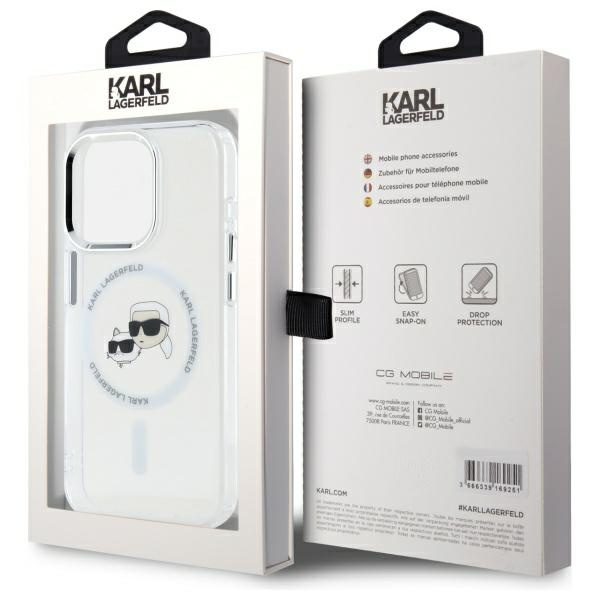 Karl Lagerfeld KLHMP15LHLSKCH iPhone 15   Pro 6.1" biały/white hardcase IML Metal Karl&Choupette Head MagSafe