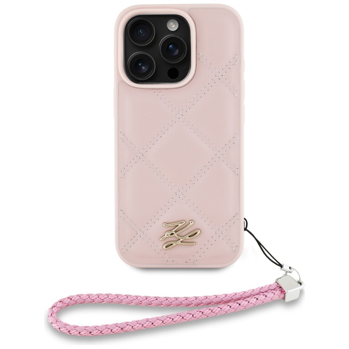 Etui Karl Lagerfeld Quilted Initial Logo & Chain Strap do iPhone 16 Pro Max różowy