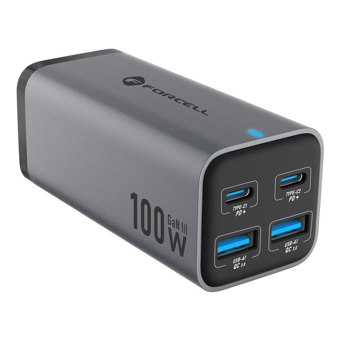 Ładowarka biurkowa Forcell F-Energy GaN III 2 x USB C + 2 x USB A QC4.0 PD 5A 100W VT-49 szara