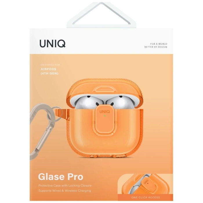 Etui UNIQ AirPods 4 Glase Pro Lock Case Pomarańczowy