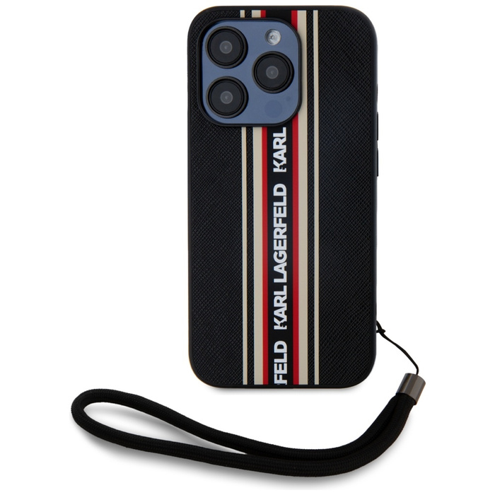 Etui Karl Lagerfeld Saffiano Athleisure  Stripes Cord do iPhone 15 Pro Max czarno-czerwony