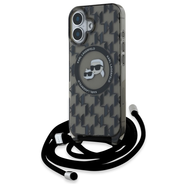 Etui Karl Lagerfeld iPhone 16 6.1" czarny/black hardcase IML Crossbody Monogram Karl & Choupette Head MagSafe