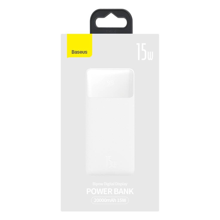 Baseus Bipow powerbank z szybkim ładowaniem 20000mAh 15W biały (Overseas Edition) + kabel USB-A - Micro USB 0.25m biały (PPBD050102)