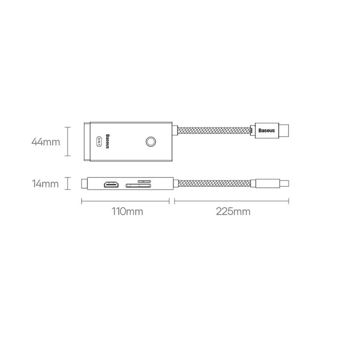 Baseus Lite Series wielofunkcyjny HUB USB Typ C - 2 x USB 3.0 / USB Typ C / HDMI 1,4 / SD/TF czarny (WKQX050001)