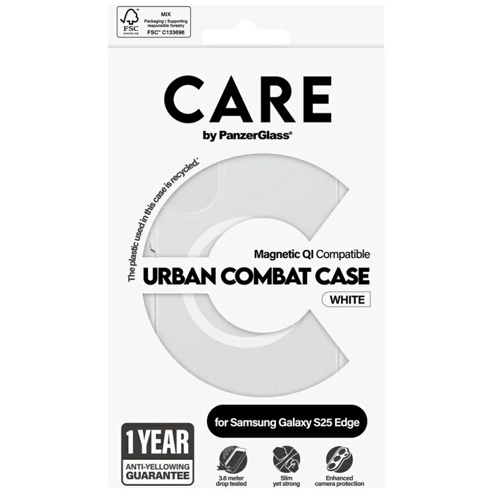 Etui CARE by PanzerGlass Flagship Urban  Combat White QI do Samsung Galaxy S25 Edge przezroczysty