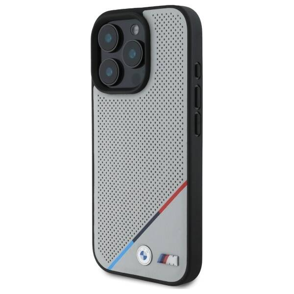 Etui BMW iPhone 16 Pro Max 6.9" szary/grey hardcase M Perforated Tricolor Line MagSafe