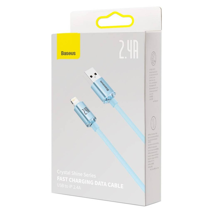 Baseus Crystal Shine Series kabel USB - Lightning 2,4A 20W 1,2m niebieski (CAJY001103)