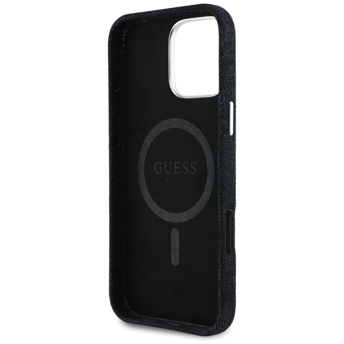 Etui Guess Denim Triangle Logo MagSafe   do iPhone 16 Pro czarny