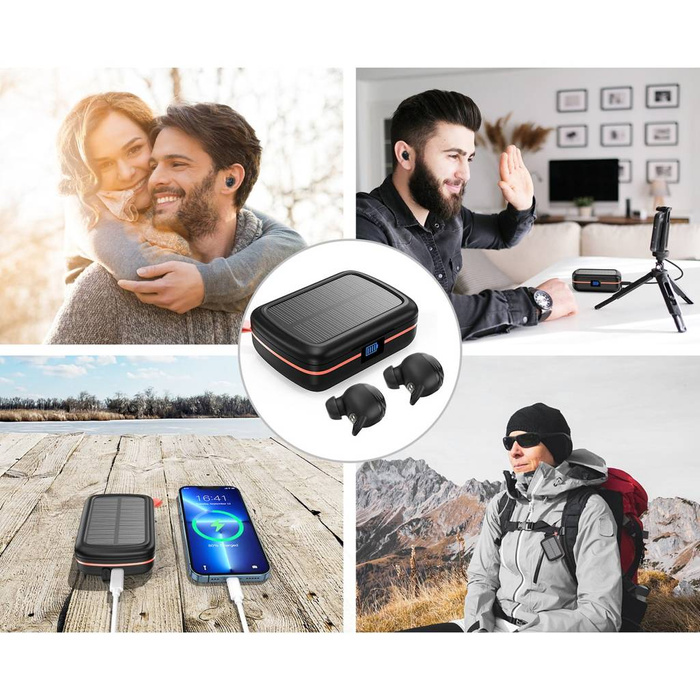 Choetech słuchawki bezprzewodowe TWS wodoodporne z panelem słonecznym i wbudowanym powerbankiem 2500mAh czarny (BH-T05)