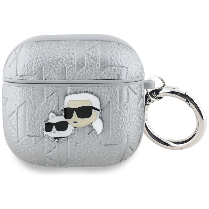 Etui Karl Lagerfeld Monogram Karl &       Choupette Head do AirPods 4 srebrny