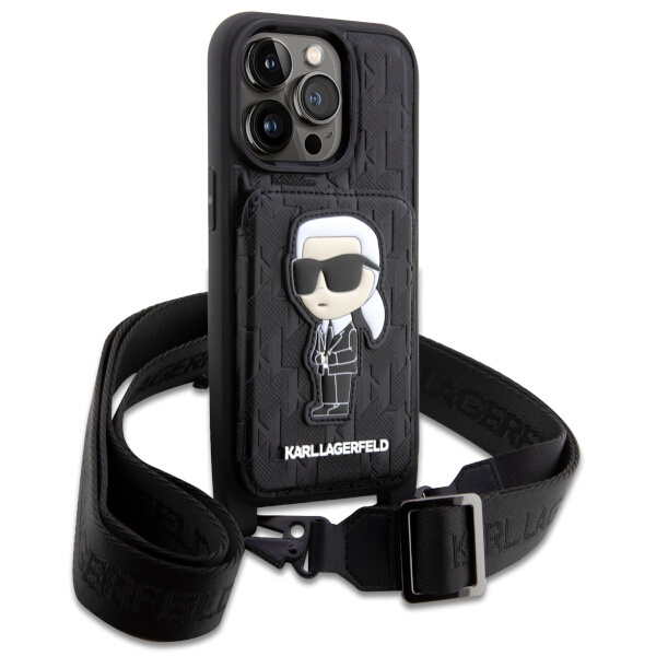 Etui Karl Lagerfeld KLHCP14LCSAKHPKK iPhone 14 Pro 6.1" hardcase czarny/black Crossbody Saffiano Monogram Ikonik Case
