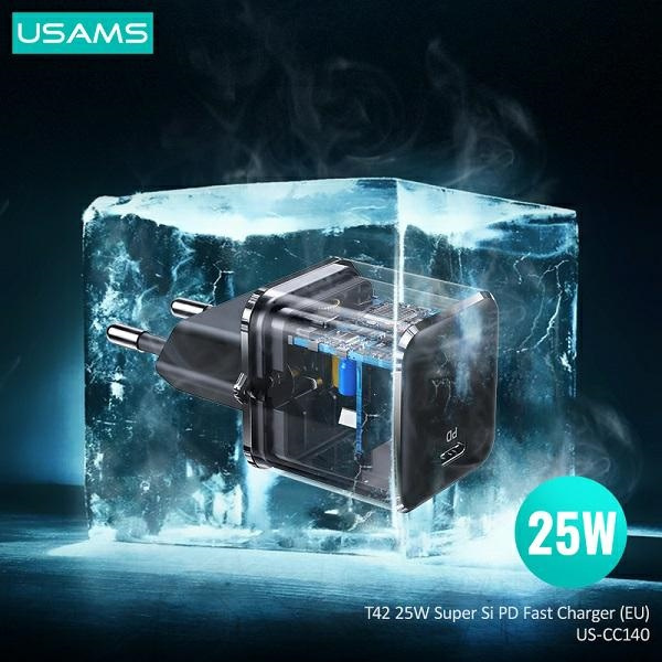 Ładowarka Sieciowa USAMS 1xUSB-C T42 Mini 25W 5V-3A PD3.0 Fast Charging Czarny