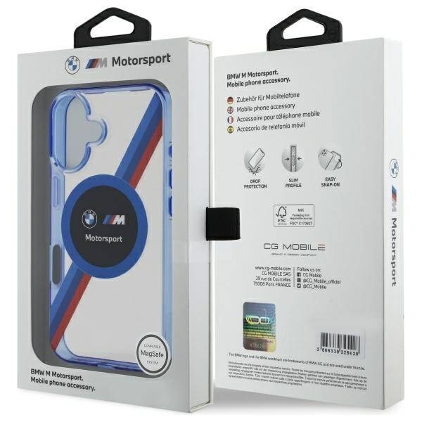 Etui BMW iPhone 16 6.1" przezroczysty/transparent hardcase Motosport IML Circle MagSafe