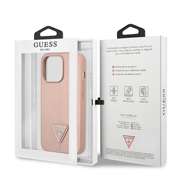 Etui GUESS Apple iPhone 14 Pro Saffiano Triangle Logo Różowy Hardcase