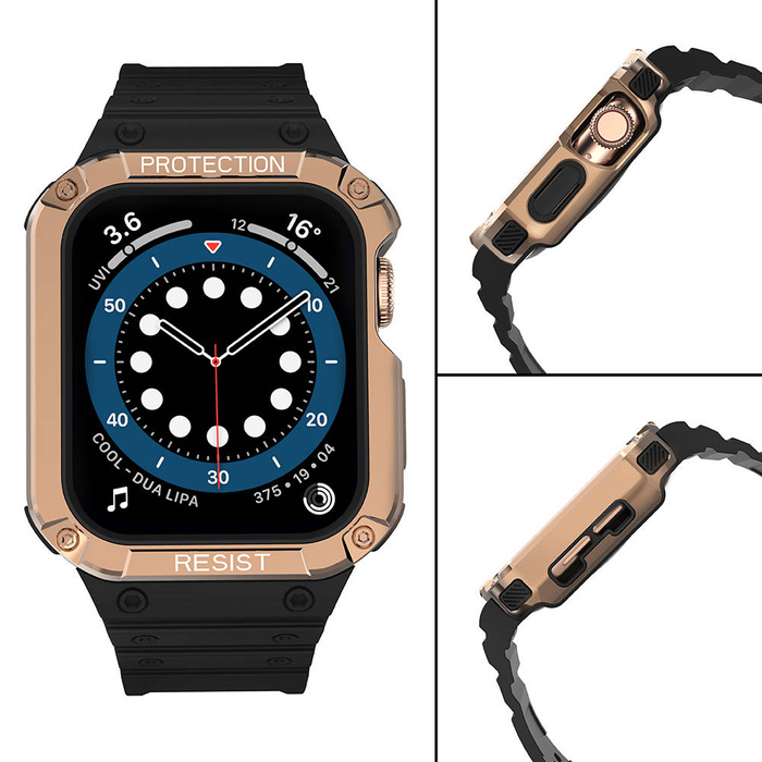 Protect Strap Band opaska z etui do Watch 7 / 6 / 5 / 4 / 3 / 2 / SE (45 / 44 / 42mm) obudowa pancerny pokrowiec na zegarek czarny