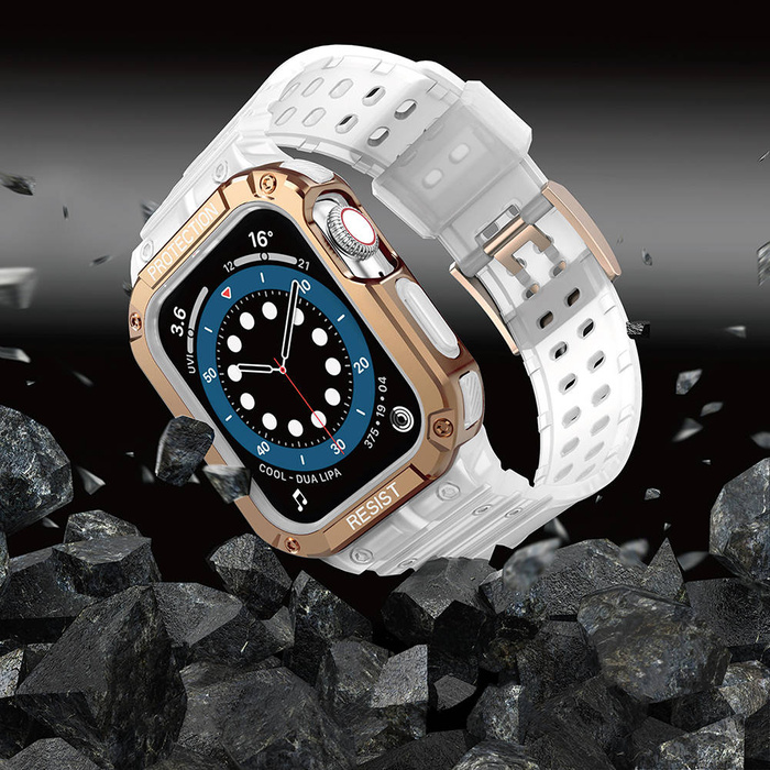 Protect Strap Band opaska z etui do Watch 7 / 6 / 5 / 4 / 3 / 2 / SE (45 / 44 / 42mm) obudowa pancerny pokrowiec na zegarek różowy