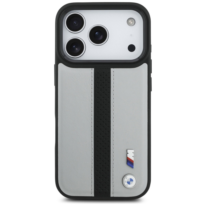 Etui BMW M Perforated Stripe Logo        MagSafe do iPhone 17 Pro szary