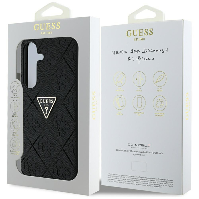 Etui Guess Hot Stamp 4G Pattern Triangle  Metal Logo do Samsung Galaxy S25 czarny