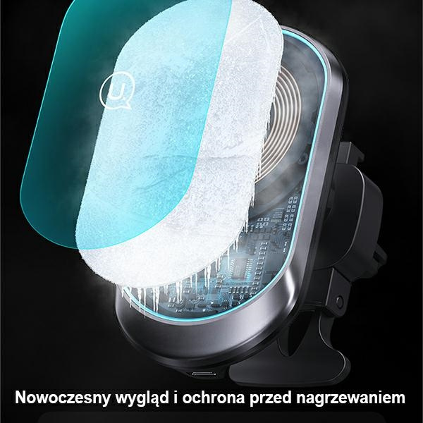 USAMS Magnetyczny uchwyt indukcyjny Wireless Charging 15W do kratki went. czarny/black CD182ZJ01 (US-CD182)