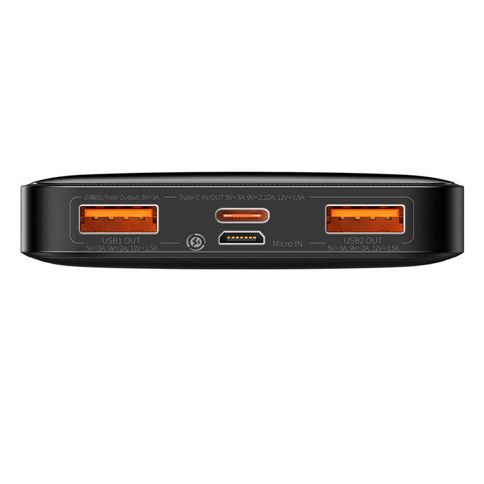 Baseus Bipow powerbank z szybkim ładowaniem 10000mAh 20W czarny (Overseas Edition) + kabel USB-A - Micro USB 0.25m czarny (PPBD050301)