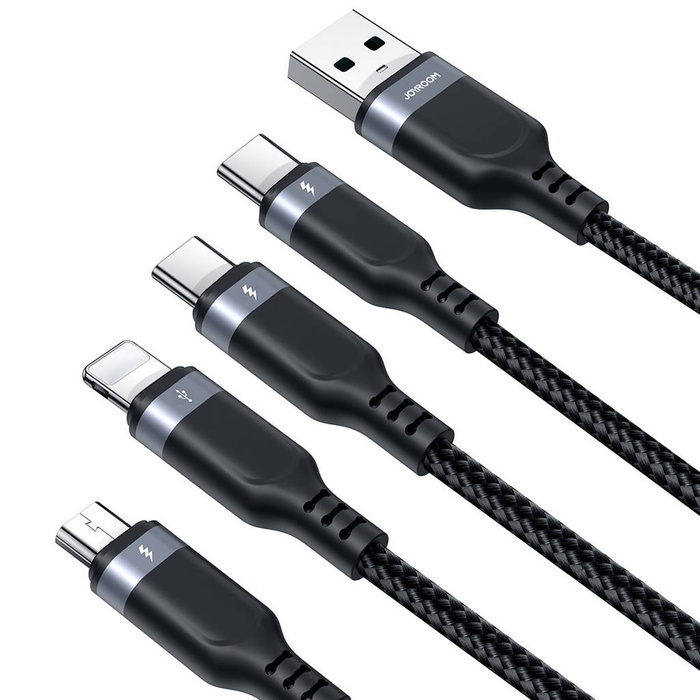 Kabel USB 4w1 USB-A - 2 x USB-C / Lightning / Micro do ładowania i transmisji danych 1.2m Joyroom S-1T4018A18 - czarny
