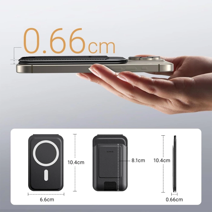 Portfel magnetyczny z funkcją podstawki do iPhone MagSafe, Ugreen LP836, skórzany (czarny)