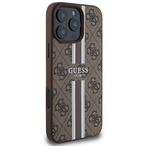 Etui Guess iPhone 16 Pro Max brązowy/brown MagSafe 4G Printed Stripes
