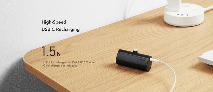 VEGER powerbank 5000 mAh z wbudowanym złączem Lightning PD QC3.0 3A 20W PlugOn (W0556P) czarny