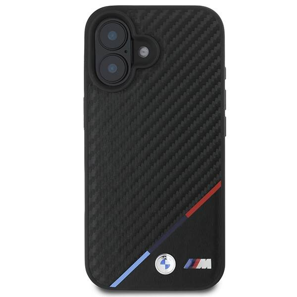 Etui BMW iPhone 16 6.1" czarny/black hardcase M Carbon Tricolor Line MagSafe