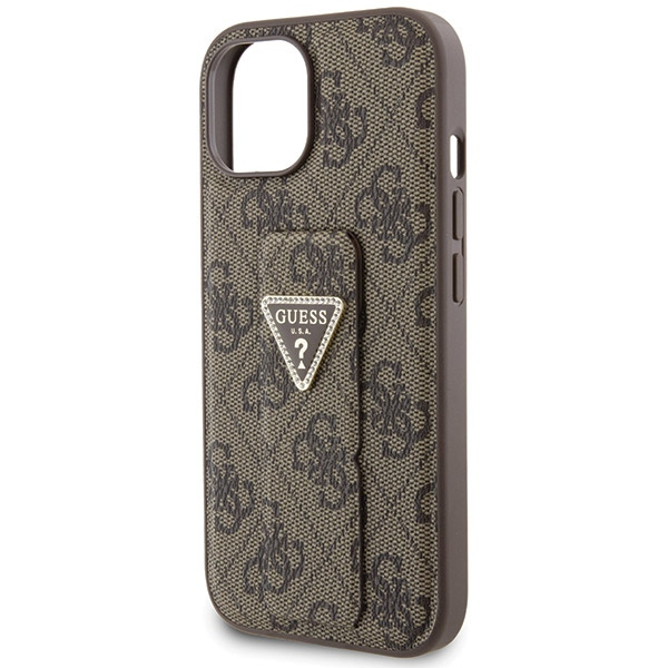 Etui Guess GUHCP15SPGS4TDW iPhone 15 6.1" brązowy/brown hardcase Grip Stand 4G Triangle Strass Case