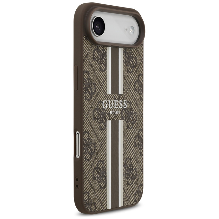 Etui Guess 4G Printed Stripes MagSafe do iPhone 17 Air brązowy