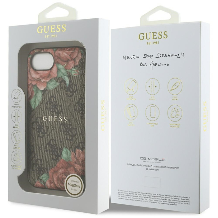 Etui Guess 4G Flowers Print MagSafe do   iPhone 16e brązowy