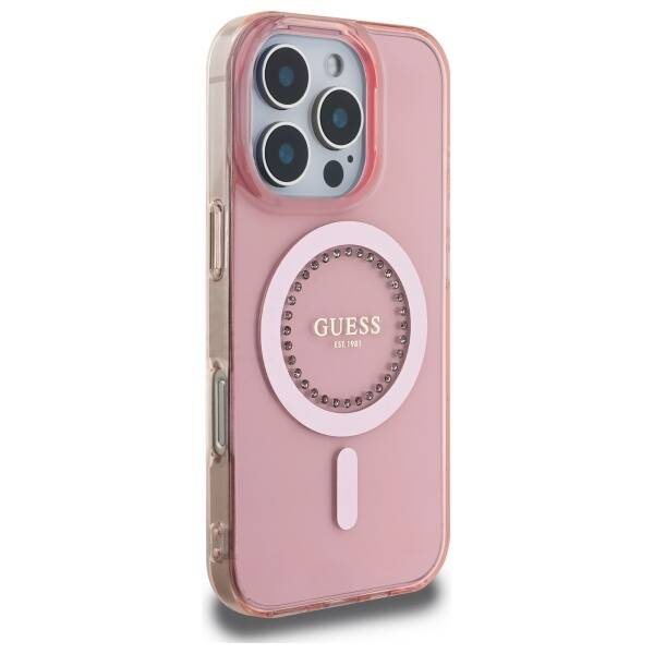 Etui Guess iPhone 16 Pro Max 6.9" różowy/pink hardcase IML Rhinestones MagSafe