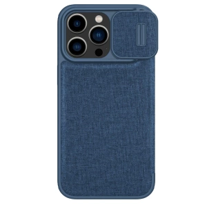 Etui Nillkin Qin Cloth Pro Case etui do iPhone 14 Pro Max osłona na aparat kabura pokrowiec obudowa z klapką niebieski