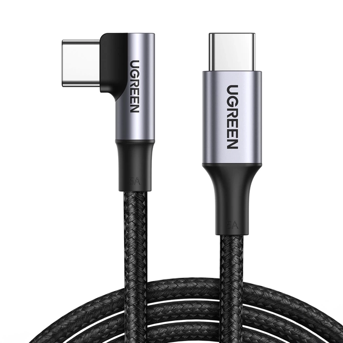 Kabel USB-C do USB-C, kątowy UGREEN US334 5A, PD 100W, 2m (czarny)