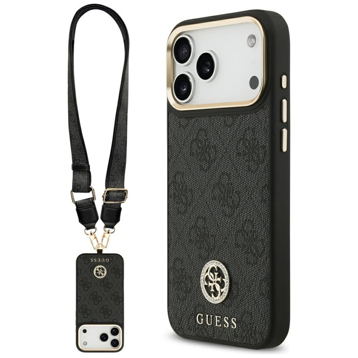 Etui Guess 4G Srtass Logo & Big Strap    Metal Buttons MagSafe do iPhone 17 Pro Max czarny
