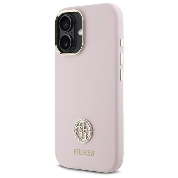 Etui Guess iPhone 16 6.1" jasnoróżowy/pink hardcase Silicone Logo Strass 4G