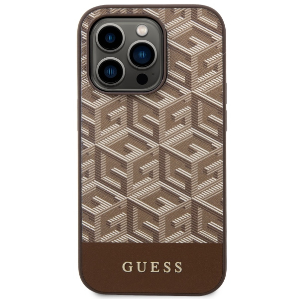 Etui Guess GUHMP14LHGCFSEW iPhone 14 Pro 6.1" brązowy/brown hard case GCube Stripes MagSafe Case