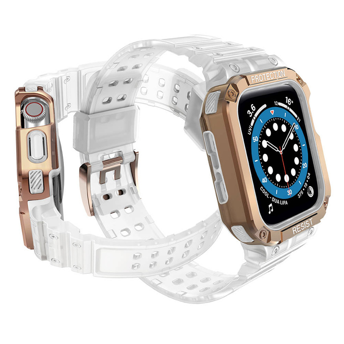 Protect Strap Band opaska z etui do Watch 7 / 6 / 5 / 4 / 3 / 2 / SE (45 / 44 / 42mm) obudowa pancerny pokrowiec na zegarek różowy