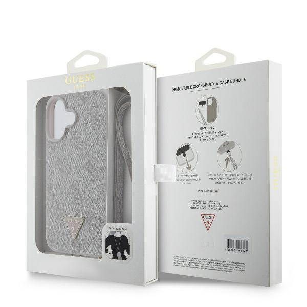 Etui Guess iPhone 16 6.1" różowy/pink hardcase Leather Metal Logo Strass Crossbody