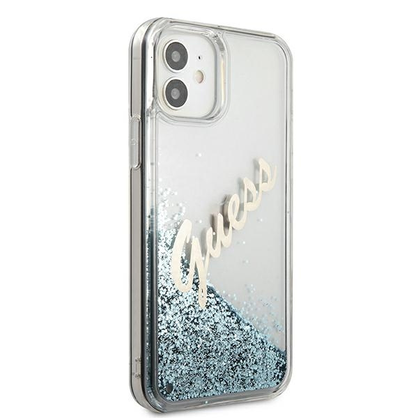 Etui GUESS Apple iPhone 12 Mini Glitter Vintage Script Niebieski Hardcase