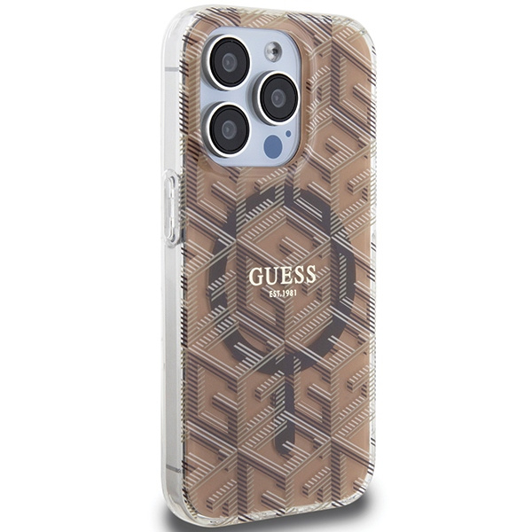 Etui Guess GUHMP15LHGCUSTGW iPhone 15 Pro 6.1" brązowy/brown hardcase IML GCube MagSafe Case