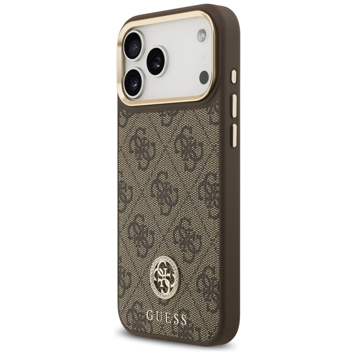 Etui Guess 4G Strass Logo & Big Strap    Metal Buttons MagSafe do iPhone 17 Pro Max brązowy